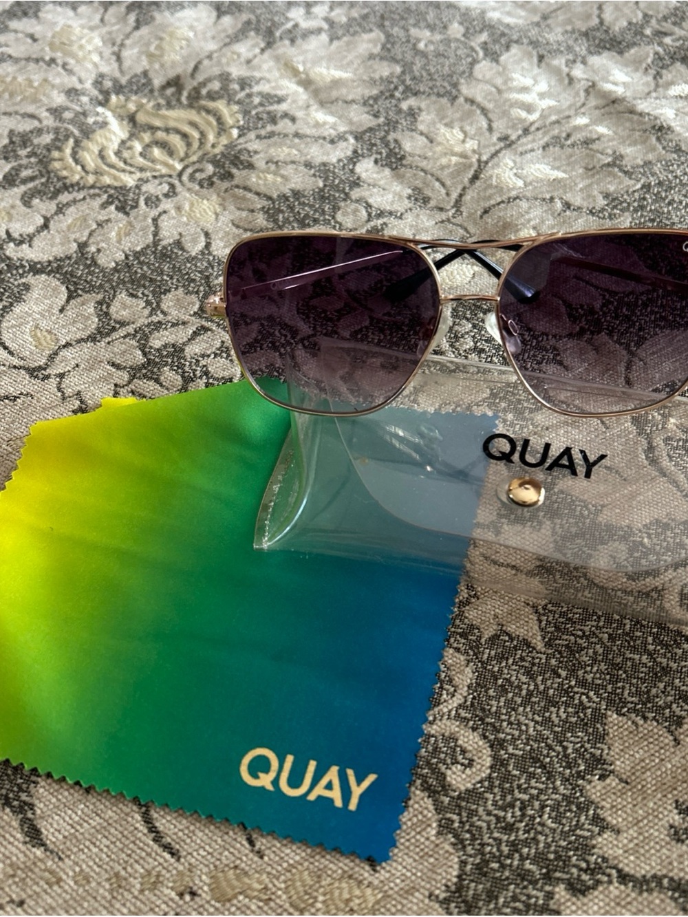 Quay Australia Stop and Stare Gold Aviator Sunglasses Purple Gradient Lens 126